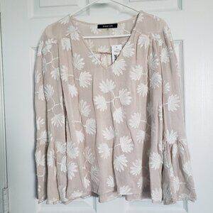 NWT Sugar Lips Boho Top Sz S Embroidered Ferns Demure Coquette Cottagecore Twee